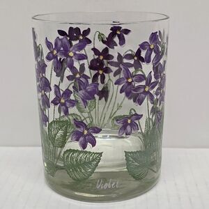 Cera Violet Old Fashioned Low Ball Rocks Glass Purple MCM VTG Flower Barware